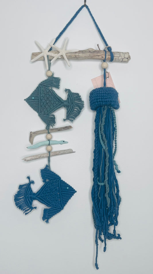 Macrame Two Fish And Jellyfish Wall Hanging