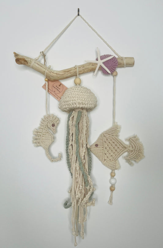 Macrame Seahorse, Jellyfish And Fish Wall Hanging